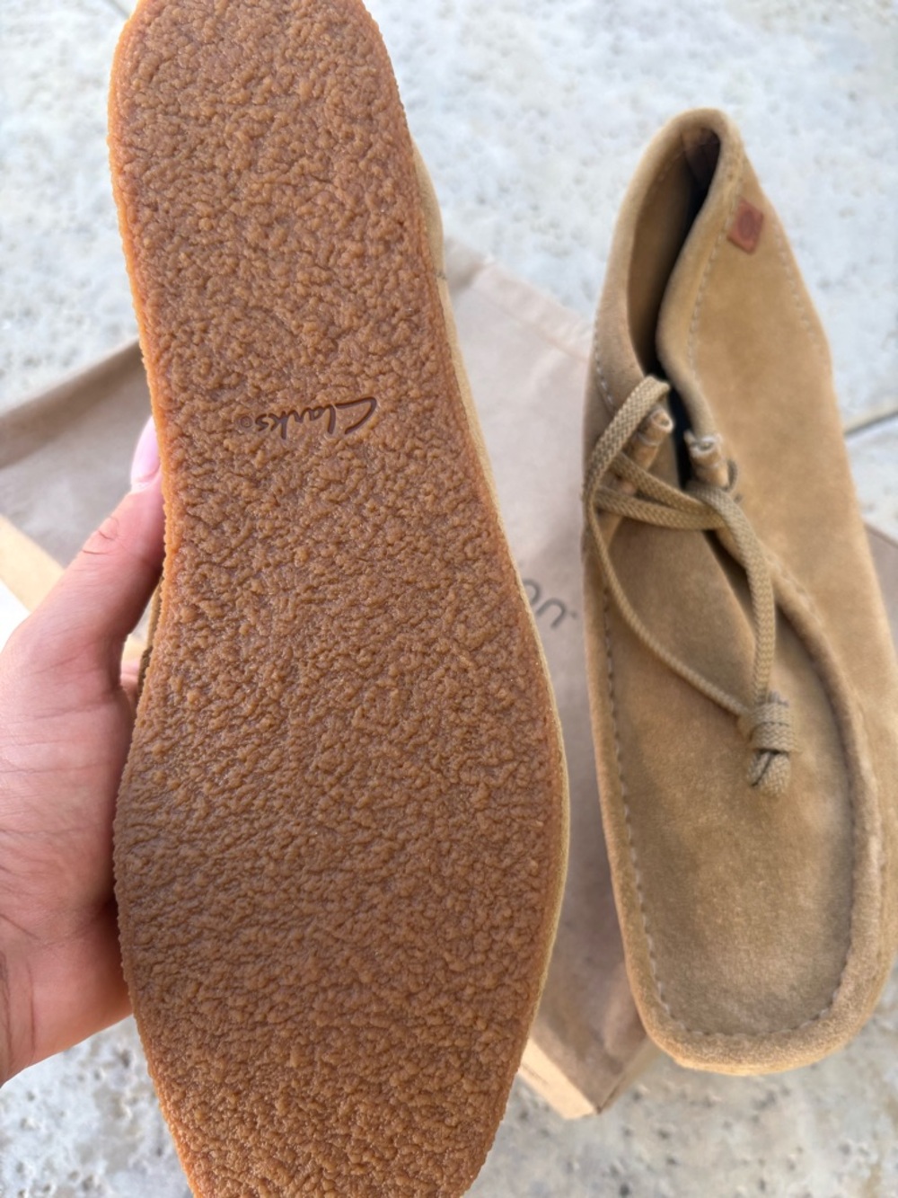 Clarks Collection Suede Slip-On in Tan with Blue Trim